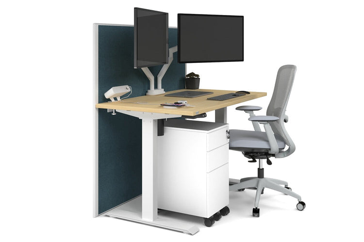 Just Right Height Adjustable Desk [1200L x 700W] Jasonl white leg maple deep blue (1200H x 1200W)