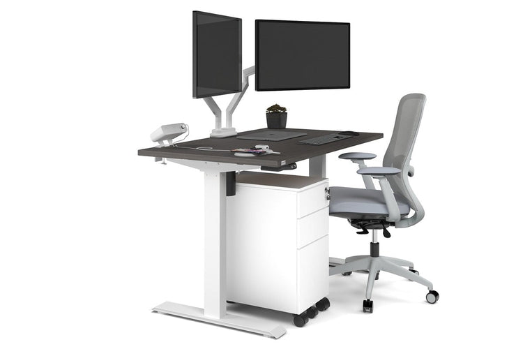 Just Right Height Adjustable Desk [1200L x 700W] Jasonl white leg dark oak none