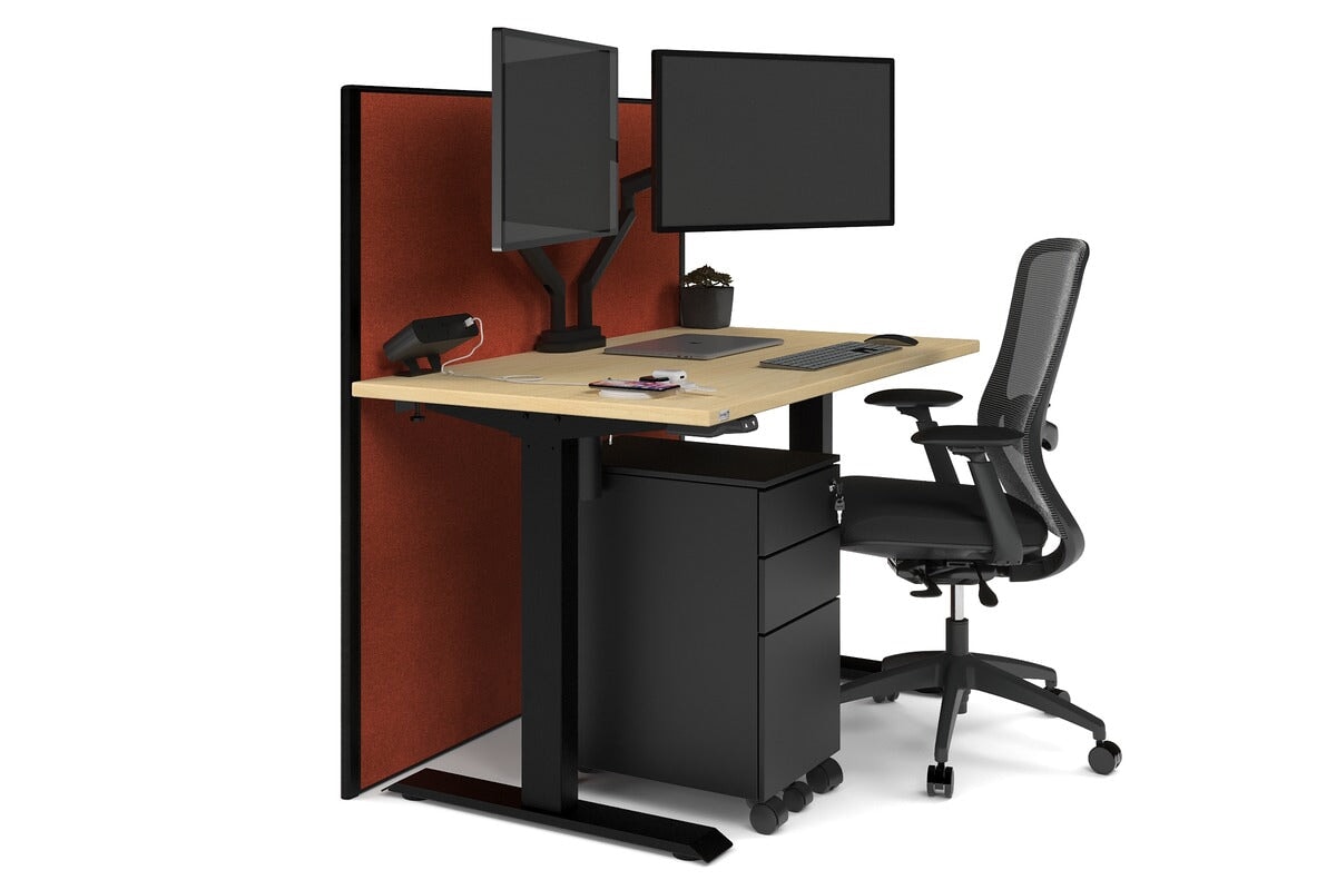 Just Right Height Adjustable Desk [1200L x 700W] Jasonl black leg maple orange squash (1200H x 1200W)