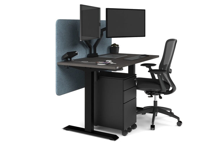 Just Right Height Adjustable Desk [1200L x 700W] Jasonl black leg dark oak blue echo panel (820H x 1200W)