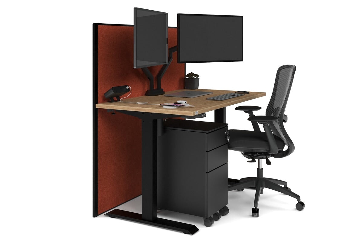 Just Right Height Adjustable Desk [1200L x 700W] Jasonl black leg salvage oak orange squash (1200H x 1200W)