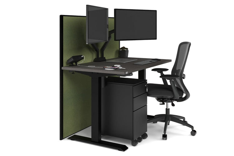 Just Right Height Adjustable Desk [1200L x 700W] Jasonl black leg dark oak green moss (1200H x 1200W)