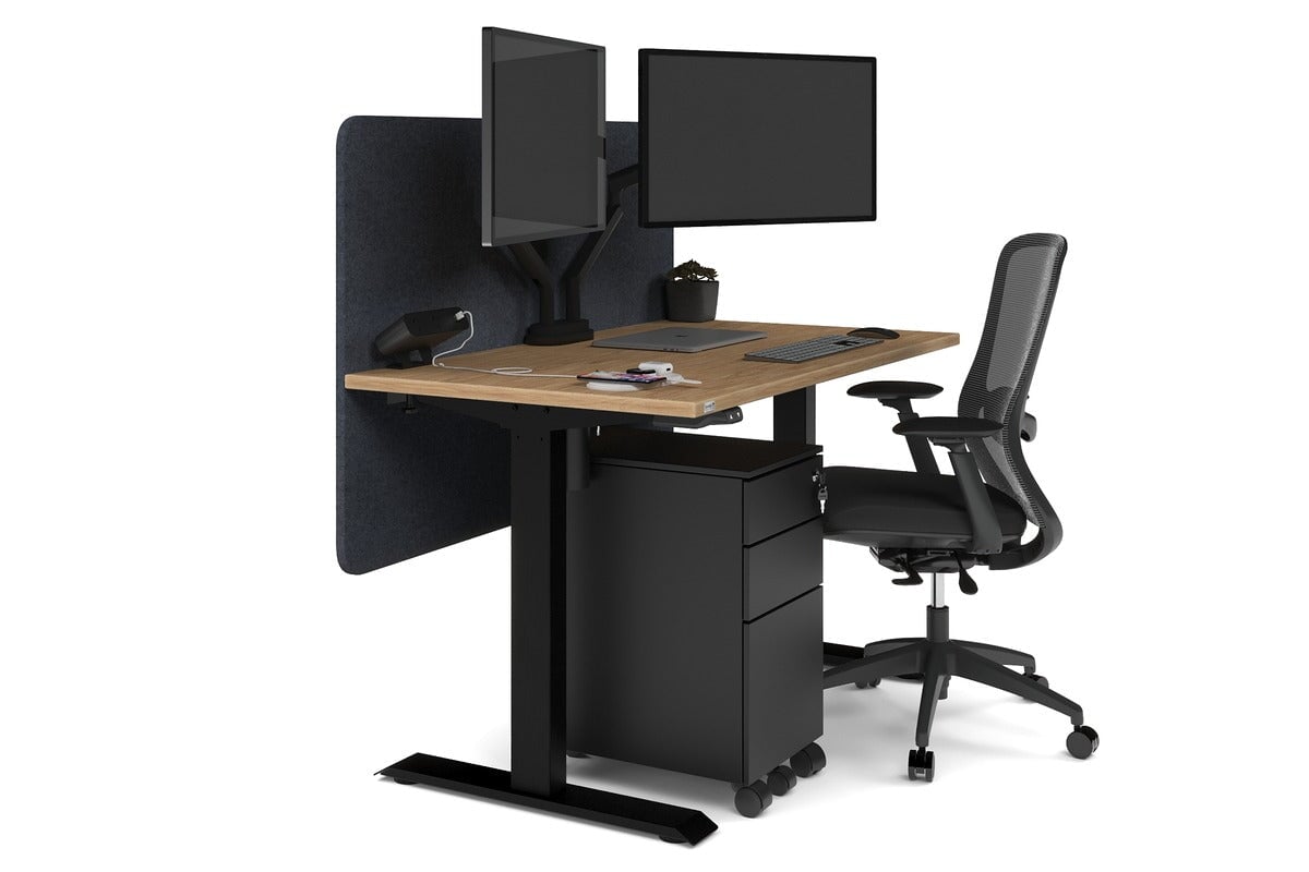 Just Right Height Adjustable Desk [1200L x 700W] Jasonl black leg salvage oak dark grey echo panel (820H x 1200W)