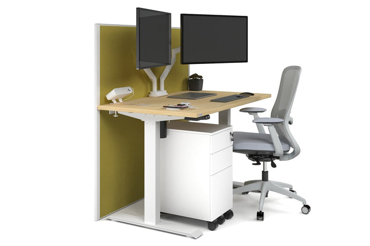 Just Right Height Adjustable Desk [1200L x 700W] Jasonl white leg maple mustard yellow (1200H x 1200W)