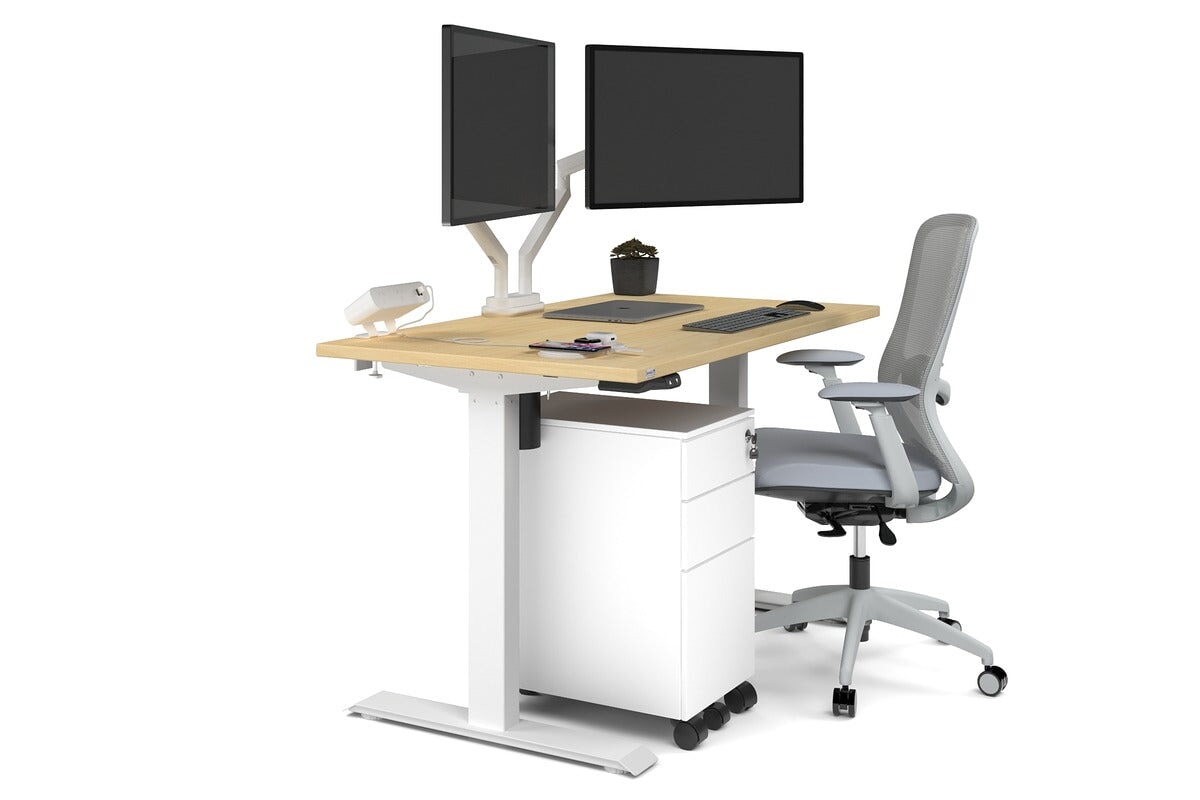 Just Right Height Adjustable Desk [1200L x 700W] Jasonl white leg maple none