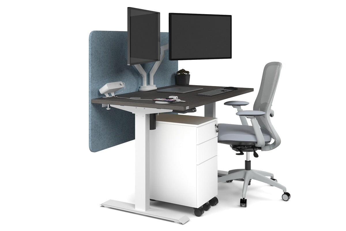 Just Right Height Adjustable Desk [1200L x 700W] Jasonl white leg dark oak blue echo panel (820H x 1200W)