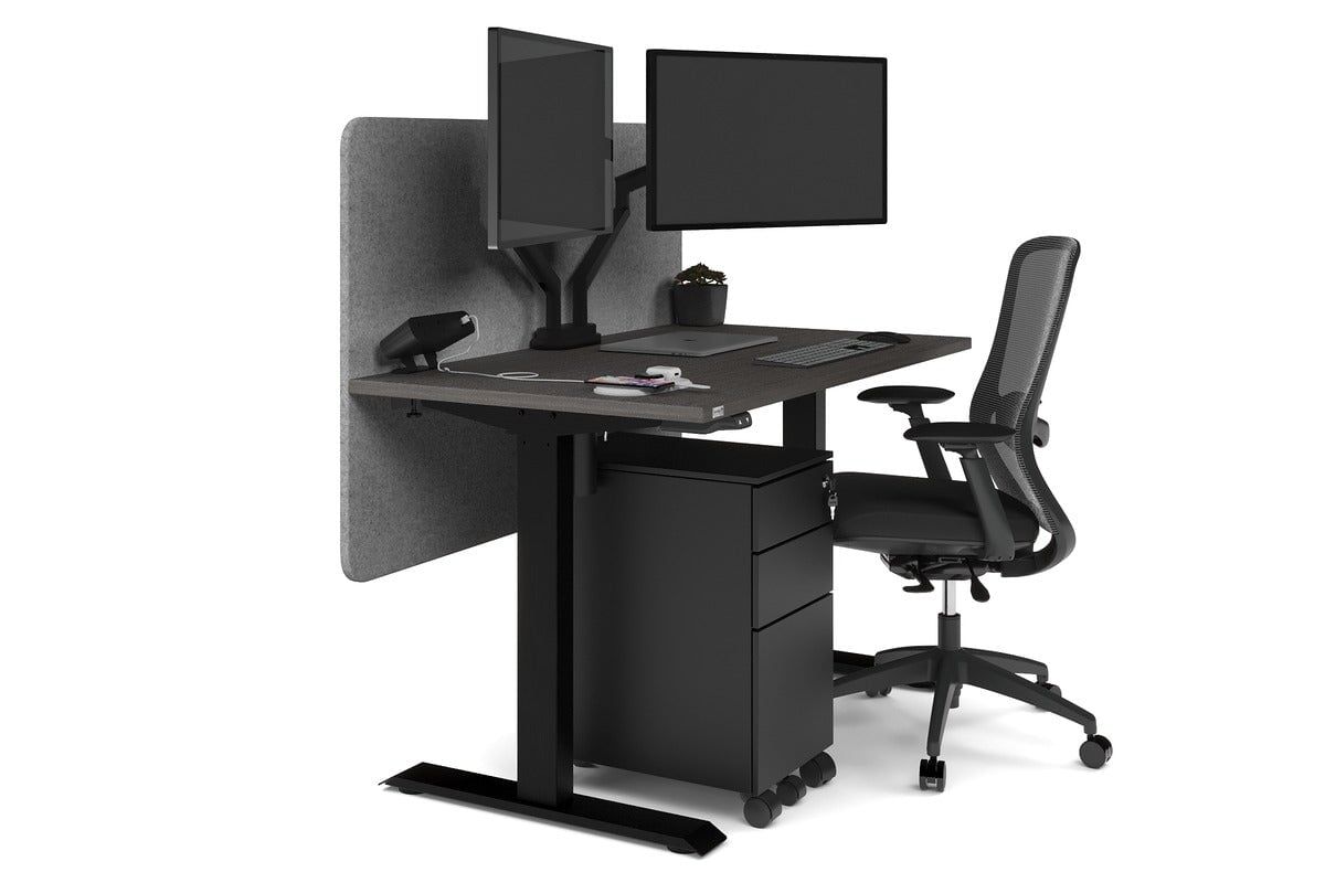 Just Right Height Adjustable Desk [1200L x 700W] Jasonl black leg dark oak light grey echo panel (820H x 1200W)