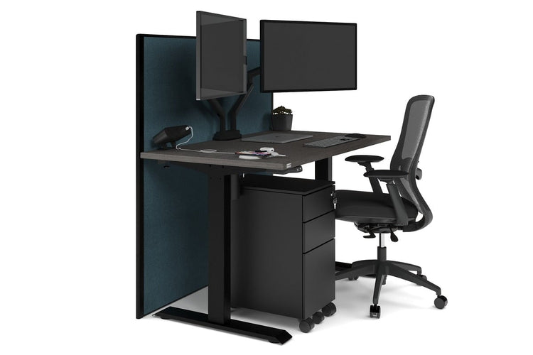 Just Right Height Adjustable Desk [1200L x 700W] Jasonl black leg dark oak deep blue (1200H x 1200W)