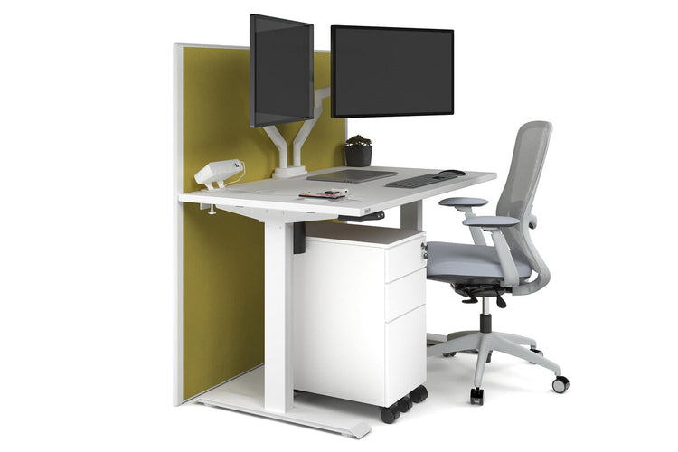 Just Right Height Adjustable Desk [1200L x 700W] Jasonl white leg white mustard yellow (1200H x 1200W)