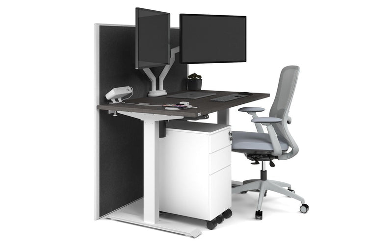 Just Right Height Adjustable Desk [1200L x 700W] Jasonl white leg dark oak moody charchoal (1200H x 1200W)