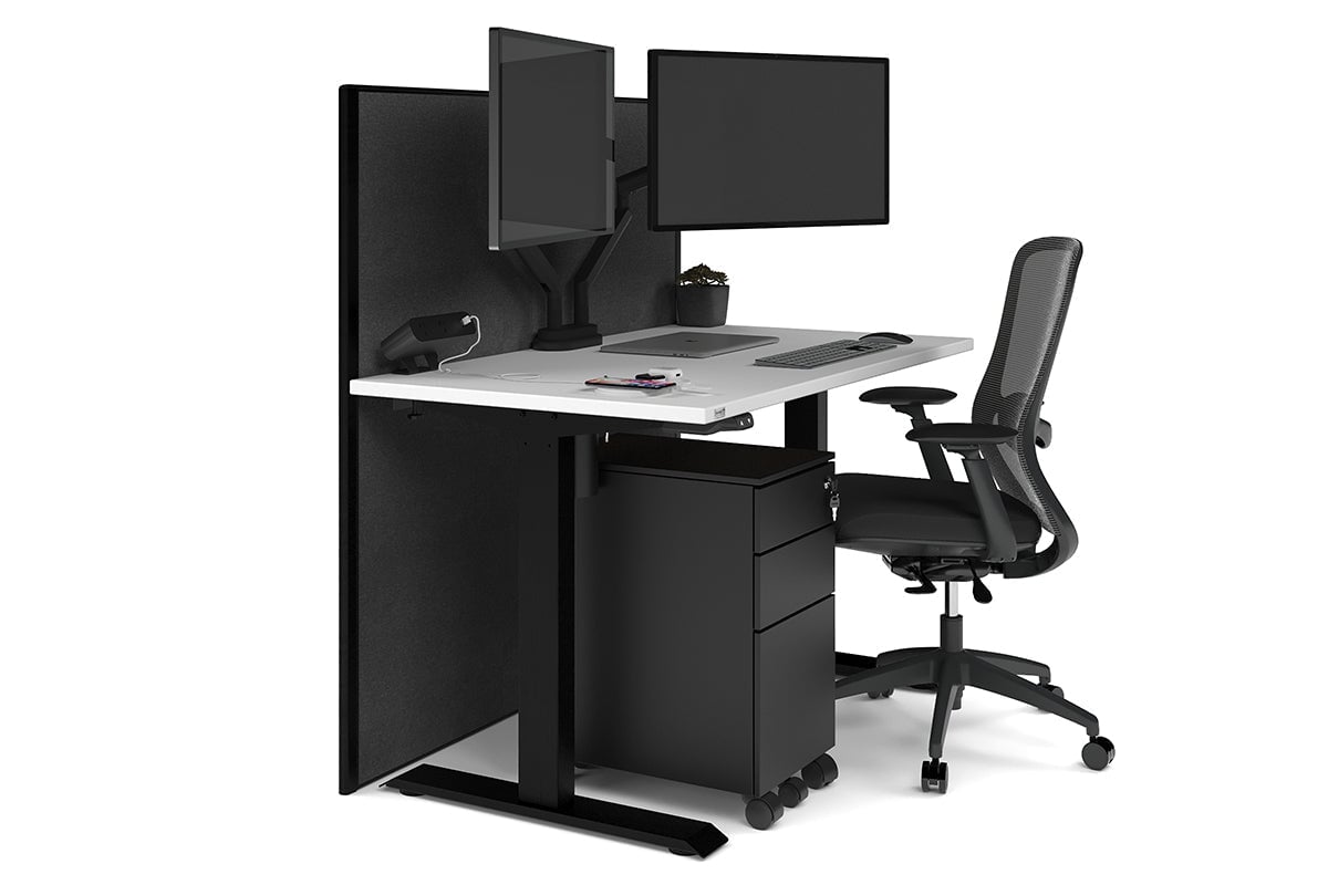 Just Right Height Adjustable Desk [1200L x 700W] Jasonl black leg white moody charchoal (1200H x 1200W)