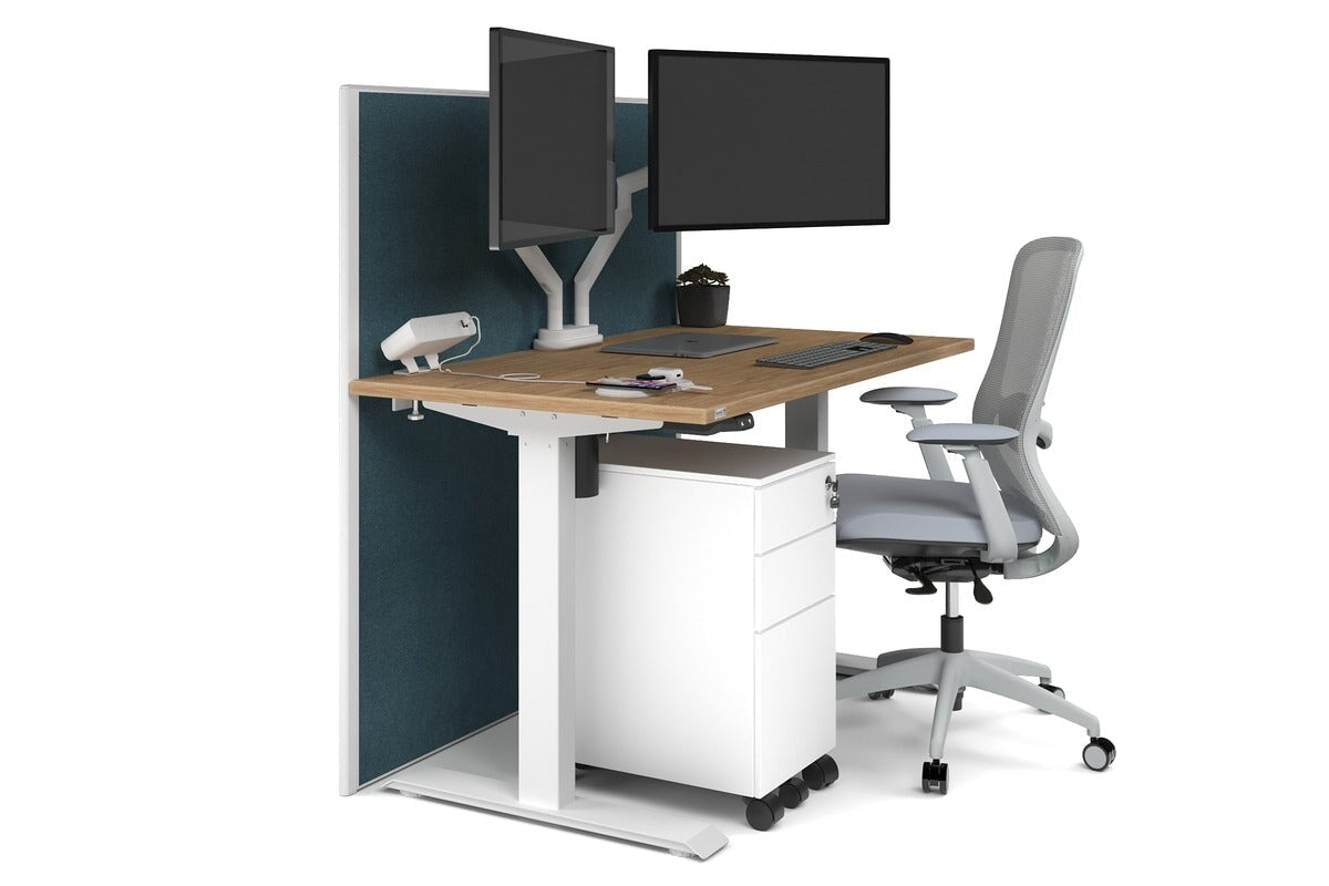 Just Right Height Adjustable Desk [1200L x 700W] Jasonl white leg salvage oak deep blue (1200H x 1200W)