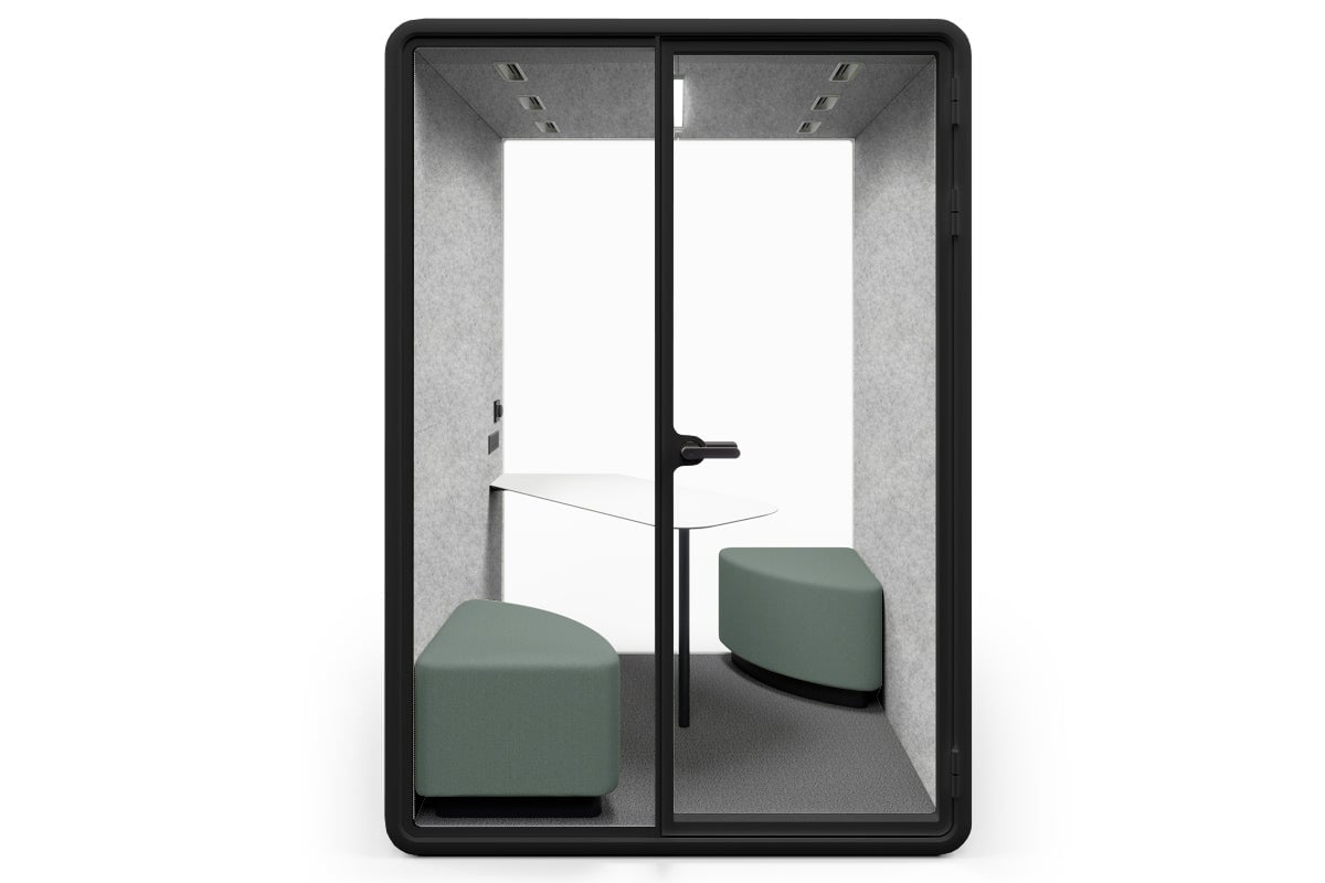 Nest 2 Person Meeting Booth with Diagonal Table [Echo Panel] Jasonl black light grey green