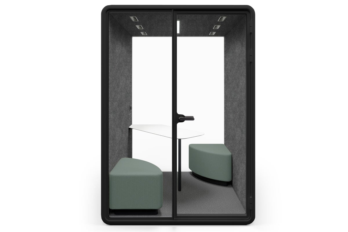 Nest 2 Person Meeting Booth with Diagonal Table [Echo Panel] Jasonl black dark grey green