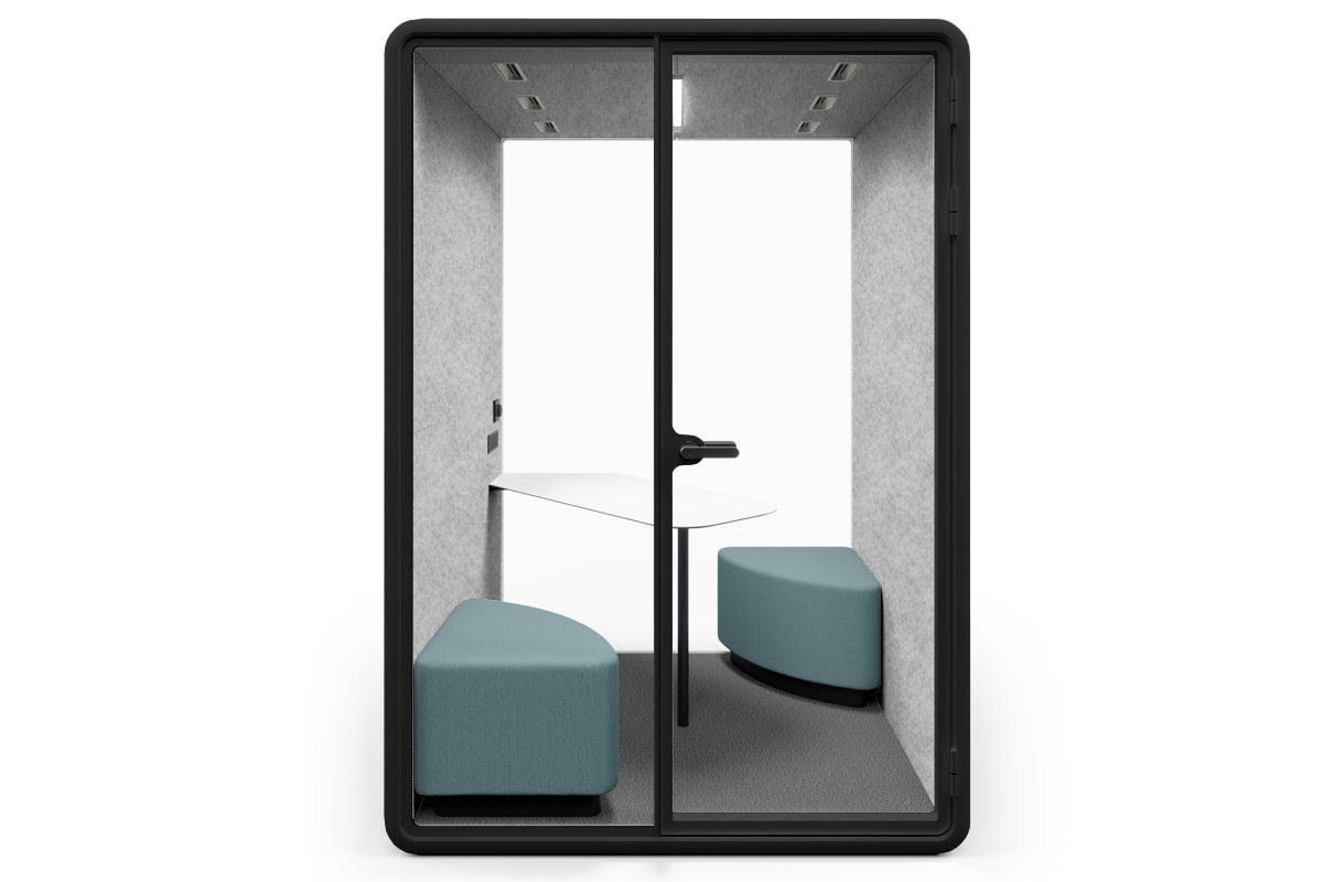 Nest 2 Person Meeting Booth with Diagonal Table [Echo Panel] Jasonl black light grey blue