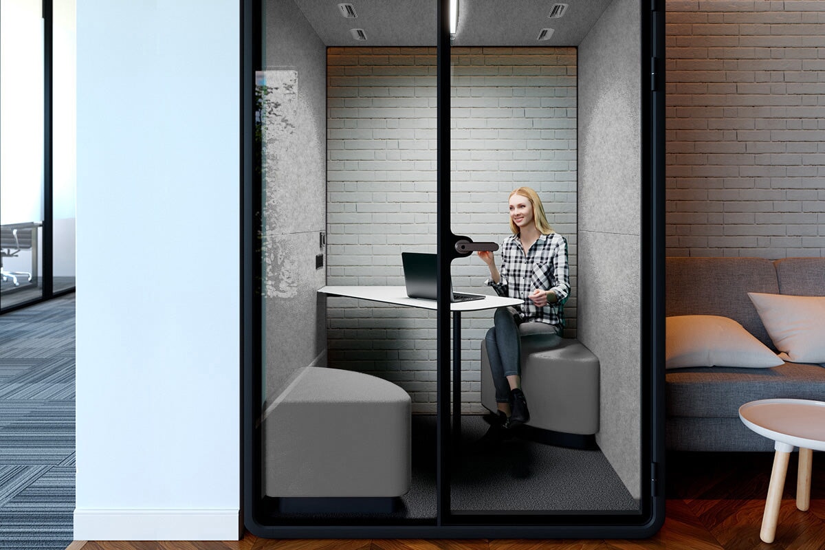 Nest 2 Person Meeting Booth with Diagonal Table [Echo Panel] Jasonl 