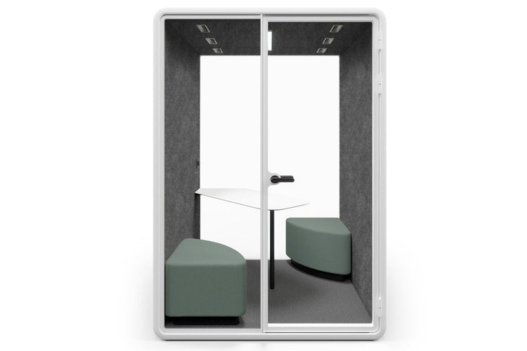 Nest 2 Person Meeting Booth with Diagonal Table [Echo Panel] Jasonl white dark grey green