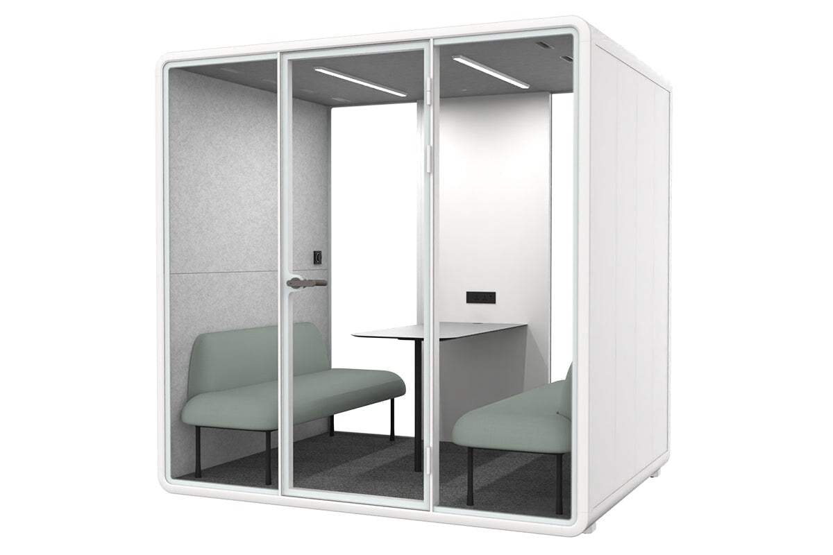 Nest 4 Person Meeting Booth [Echo Panel] Jasonl white light grey green