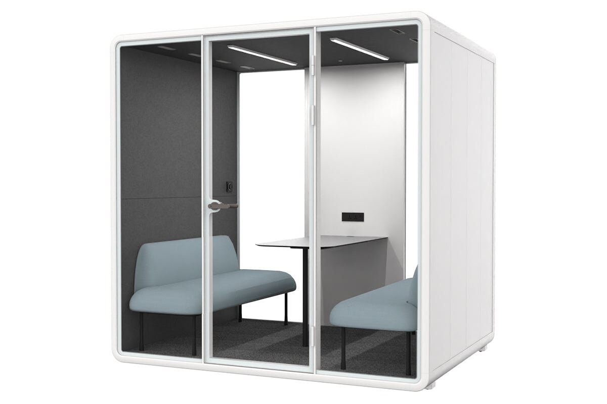 Nest 4 Person Meeting Booth [Echo Panel] Jasonl white dark grey blue