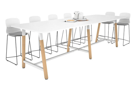 Quadro A Legs Counter Table with Rounded Corners - Wood Legs Cross Beam [3200L x 1100W with Rounded Corners] Jasonl white leg white none