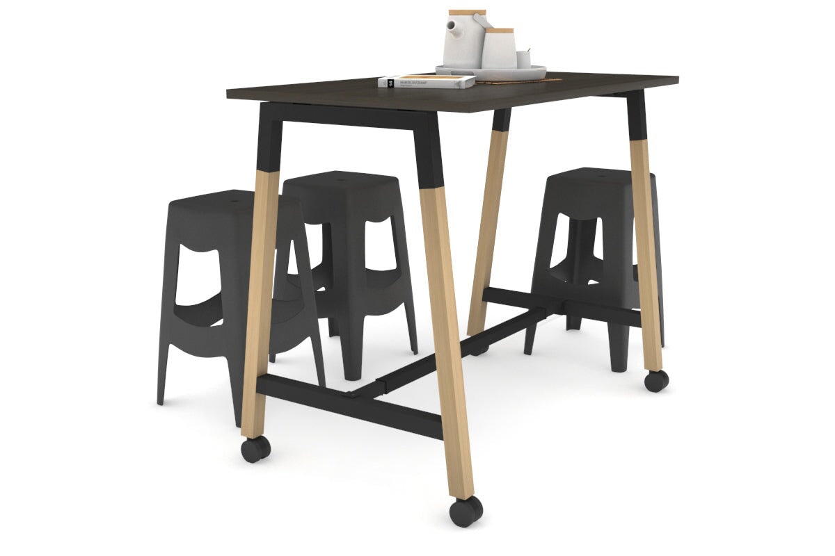 Quadro A Legs Counter Table Wood Legs Cross Beam - 925H [1400L x 700W] Jasonl black leg dark oak wheels