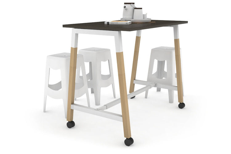 Quadro A Legs Counter Table Wood Legs Cross Beam - 925H [1400L x 700W] Jasonl white leg dark oak wheels