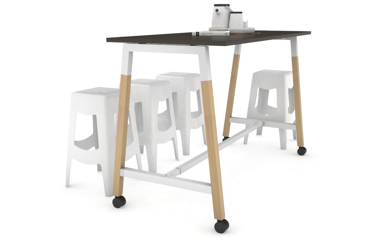 Quadro A Legs Counter Table Wood Legs Cross Beam - 925H [1600L x 700W] Jasonl white leg dark oak wheels