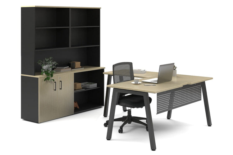 Quadro A Legs L-Shaped Executive Setting - Black Legs [1600L x 1700W] Jasonl maple uniform 2 door + open bookcase open hutch