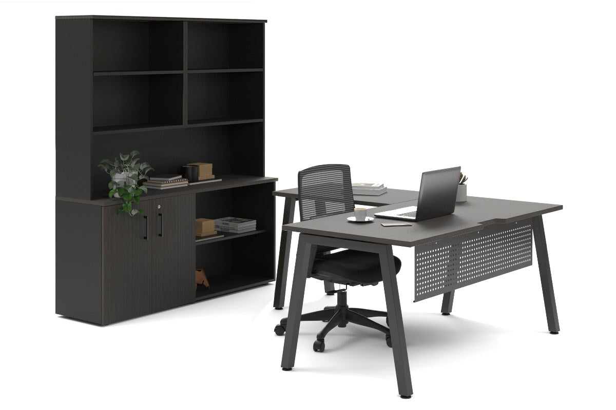 Quadro A Legs L-Shaped Executive Setting - Black Legs [1600L x 1700W] Jasonl dark oak uniform 2 door + open bookcase open hutch