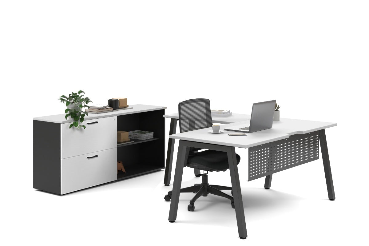 Quadro A Legs L-Shaped Executive Setting - Black Legs [1600L x 1700W] Jasonl white lateral 2 drawer + open bookcase none