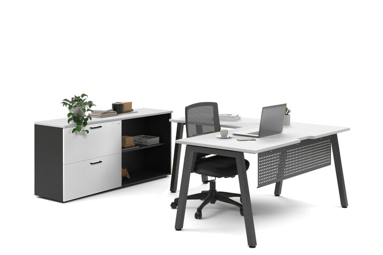 Quadro A Legs L-Shaped Executive Setting - Black Legs [1600L x 1700W] Jasonl white lateral 2 drawer + open bookcase none