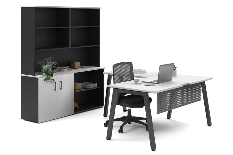 Quadro A Legs L-Shaped Executive Setting - Black Legs [1600L x 1700W] Jasonl white uniform 2 door + open bookcase open hutch