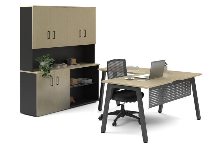 Quadro A Legs L-Shaped Executive Setting - Black Legs [1600L x 1700W] Jasonl maple uniform 2 door + open bookcase closed hutch