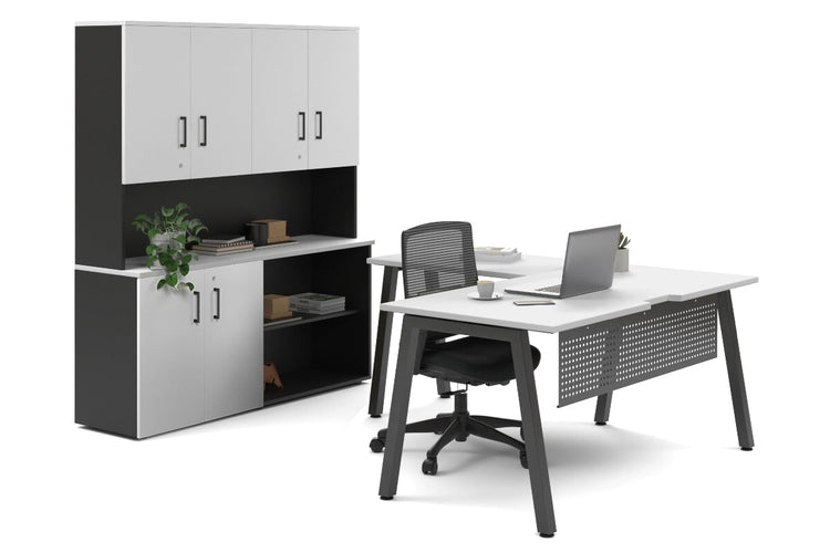 Quadro A Legs L-Shaped Executive Setting - Black Legs [1600L x 1700W] Jasonl white uniform 2 door + open bookcase closed hutch