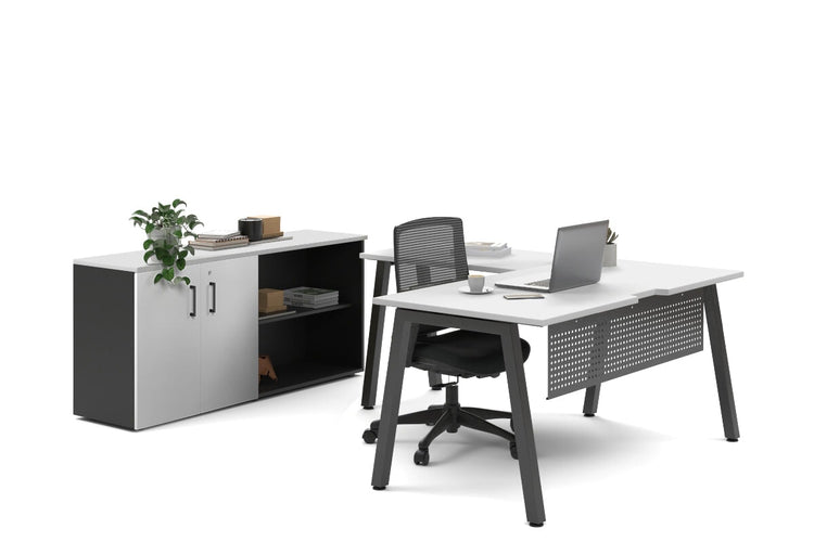 Quadro A Legs L-Shaped Executive Setting - Black Legs [1600L x 1700W] Jasonl white uniform 2 door + open bookcase none