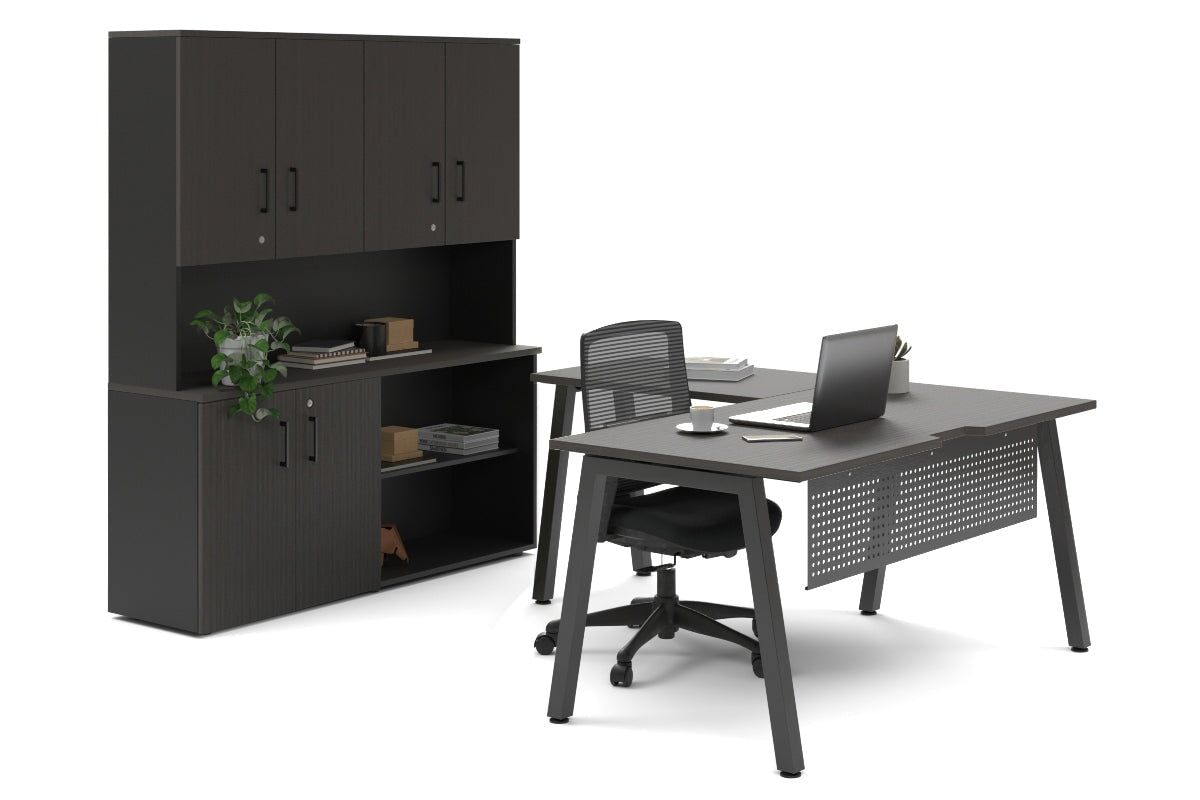 Quadro A Legs L-Shaped Executive Setting - Black Legs [1600L x 1700W] Jasonl dark oak uniform 2 door + open bookcase closed hutch