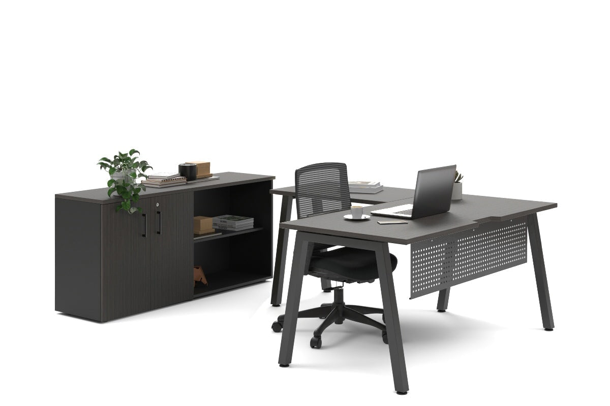 Quadro A Legs L-Shaped Executive Setting - Black Legs [1600L x 1700W] Jasonl dark oak uniform 2 door + open bookcase none