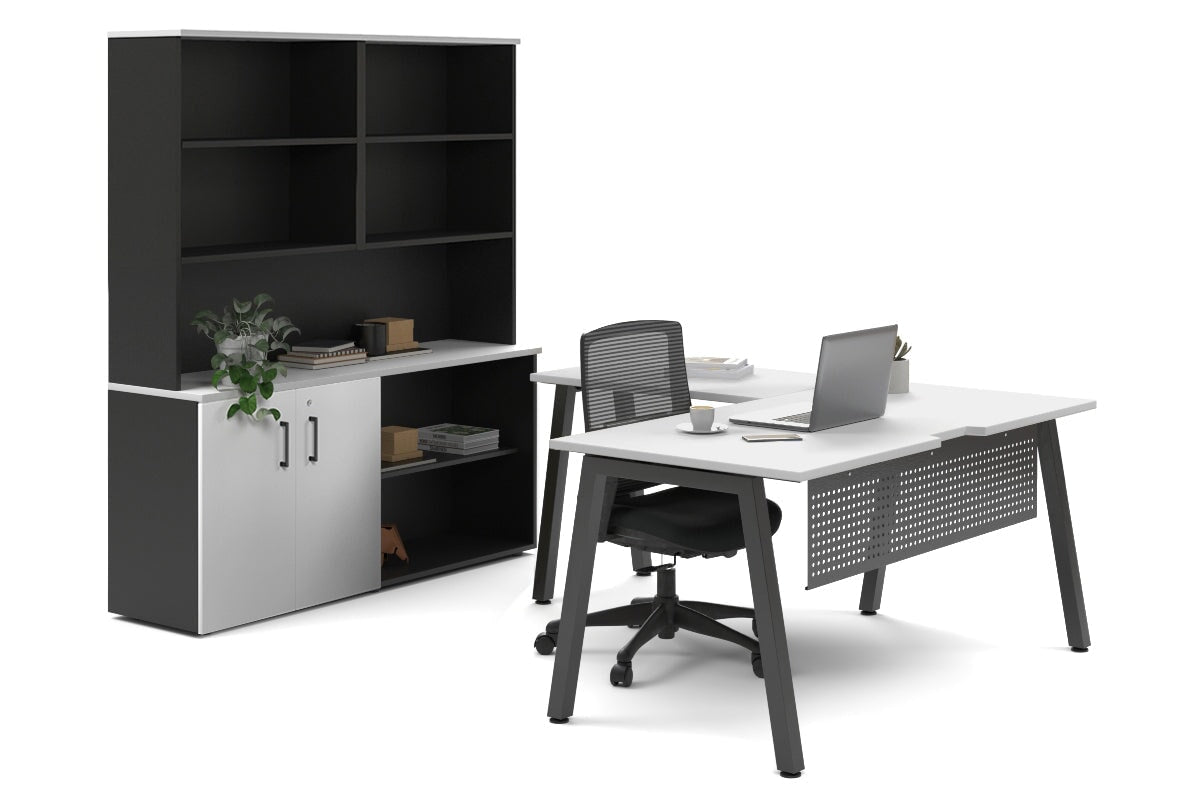 Quadro A Legs L-Shaped Executive Setting - Black Legs [1800L x 1700W] Jasonl white uniform 2 door + open bookcase open hutch