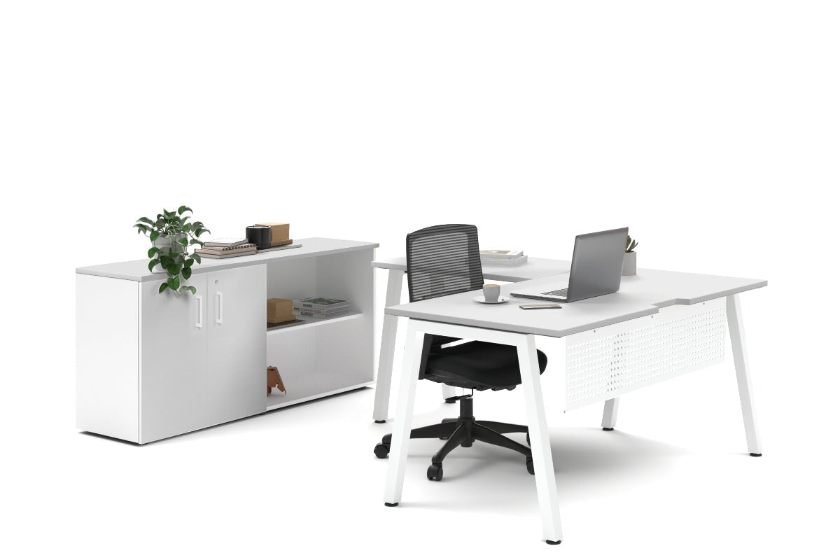 Quadro A Legs L-Shaped Executive Setting - White Legs [1600L x 1700W] Jasonl white uniform 2 door + open bookcase none