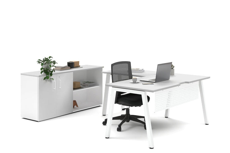 Quadro A Legs L-Shaped Executive Setting - White Legs [1600L x 1700W] Jasonl white uniform 2 door + open bookcase none