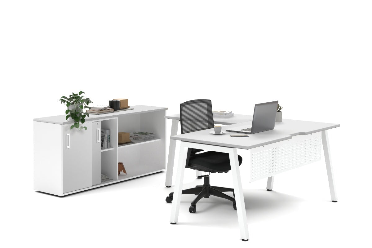 Quadro A Legs L-Shaped Executive Setting - White Legs [1600L x 1700W] Jasonl white sliding 2 door + open bookcase none