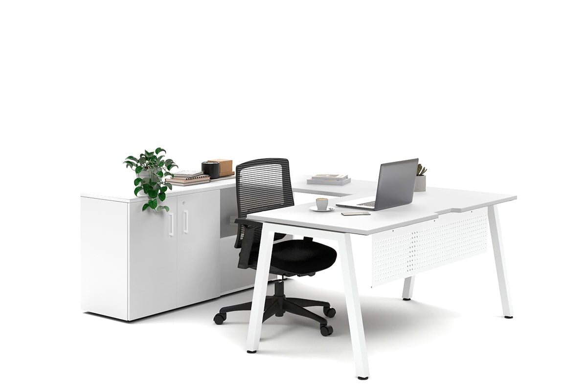 Quadro A Legs L-Shaped Executive Setting - White Legs [1600L x 1700W] Jasonl white uniform 2 door + open bookcase none