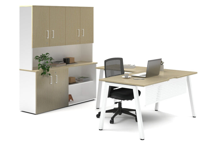 Quadro A Legs L-Shaped Executive Setting - White Legs [1600L x 1700W] Jasonl maple uniform 2 door + open bookcase closed hutch