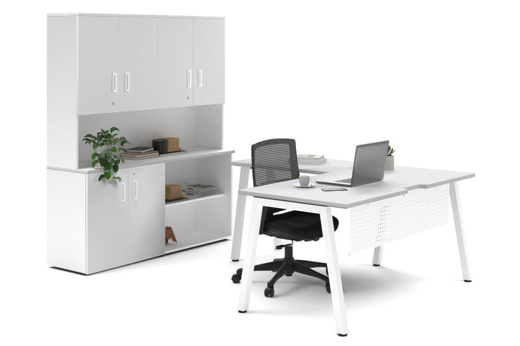 Quadro A Legs L-Shaped Executive Setting - White Legs [1600L x 1700W] Jasonl white uniform 2 door + open bookcase closed hutch