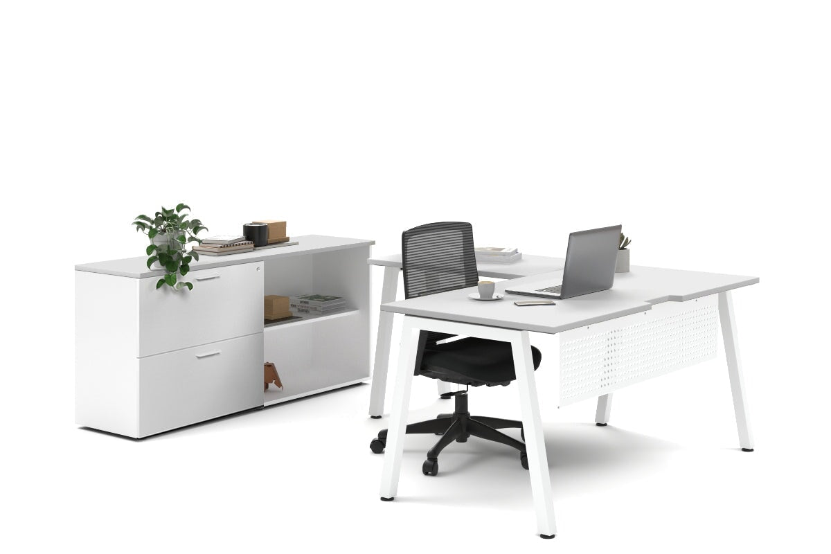 Quadro A Legs L-Shaped Executive Setting - White Legs [1600L x 1700W] Jasonl white lateral 2 drawer + open bookcase none