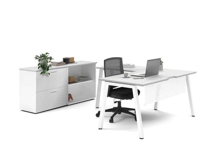 Quadro A Legs L-Shaped Executive Setting - White Legs [1600L x 1700W] Jasonl white lateral 2 drawer + open bookcase none