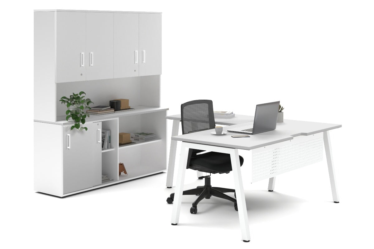 Quadro A Legs L-Shaped Executive Setting - White Legs [1600L x 1700W] Jasonl white sliding 2 door + open bookcase closed hutch