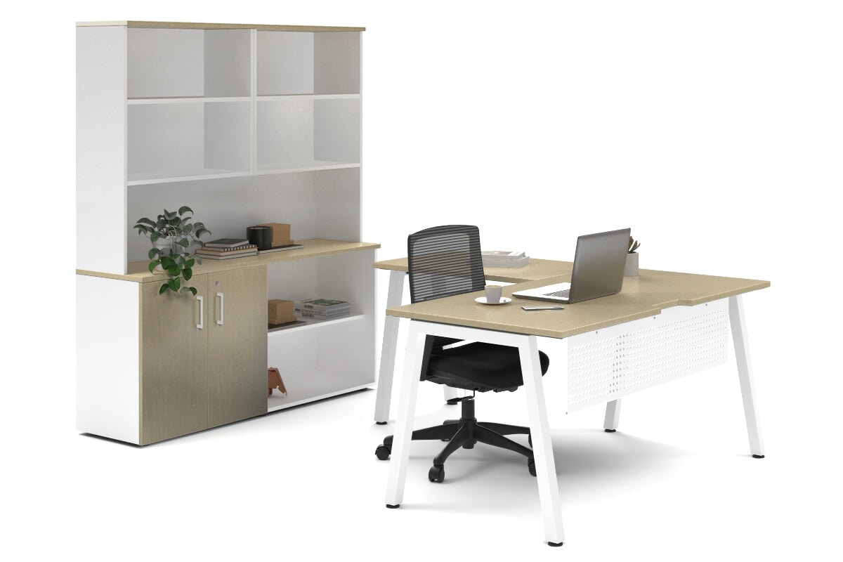 Quadro A Legs L-Shaped Executive Setting - White Legs [1600L x 1700W] Jasonl maple uniform 2 door + open bookcase open hutch