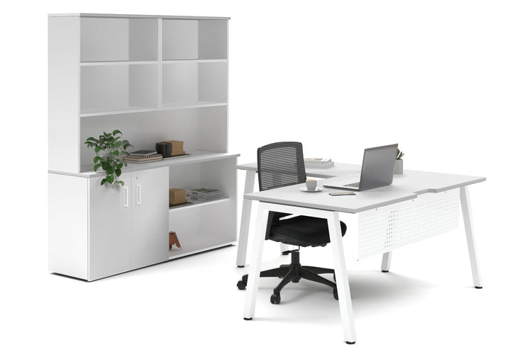 Quadro A Legs L-Shaped Executive Setting - White Legs [1600L x 1700W] Jasonl white uniform 2 door + open bookcase open hutch