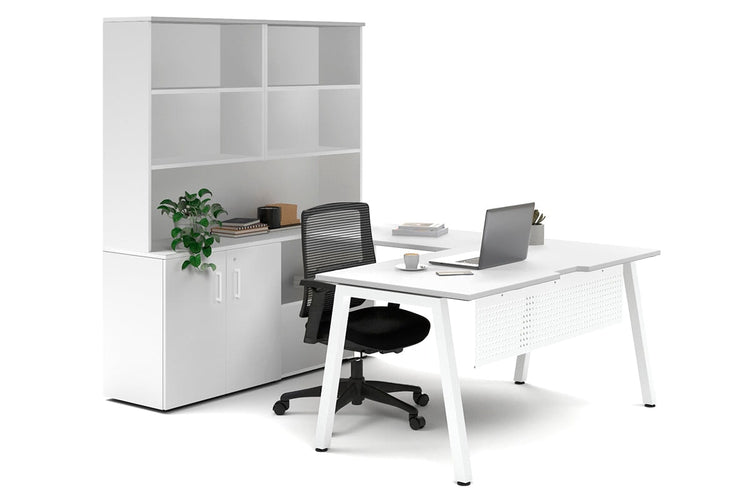 Quadro A Legs L-Shaped Executive Setting - White Legs [1600L x 1700W] Jasonl white uniform 2 door + open bookcase open hutch